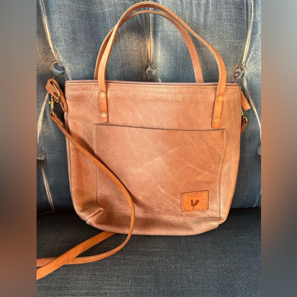 Rose brown Leather Meanwhile Back on the Farm Small Tote Bag